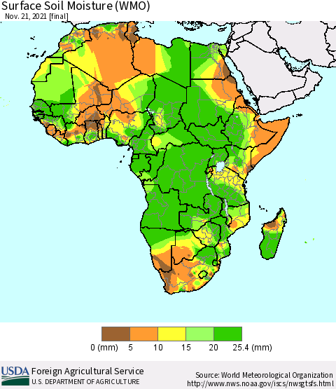 Africa Surface Soil Moisture (WMO) Thematic Map For 11/15/2021 - 11/21/2021