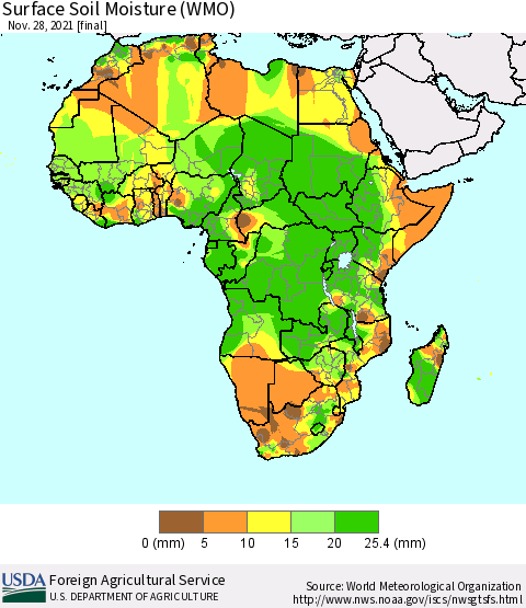 Africa Surface Soil Moisture (WMO) Thematic Map For 11/22/2021 - 11/28/2021