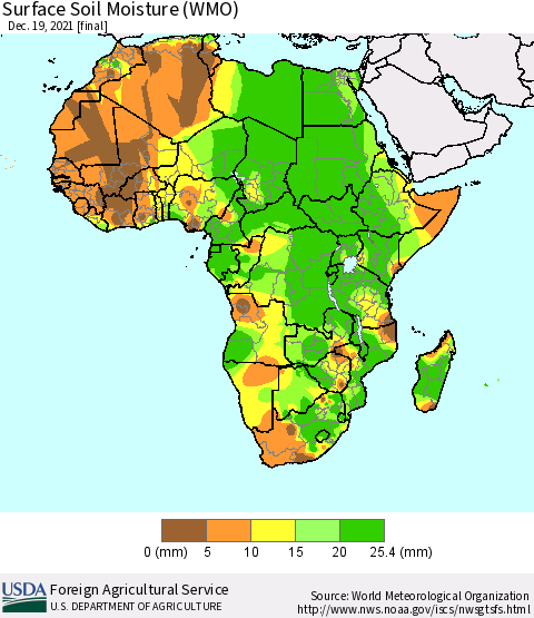 Africa Surface Soil Moisture (WMO) Thematic Map For 12/13/2021 - 12/19/2021