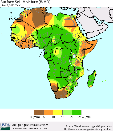 Africa Surface Soil Moisture (WMO) Thematic Map For 12/27/2021 - 1/2/2022