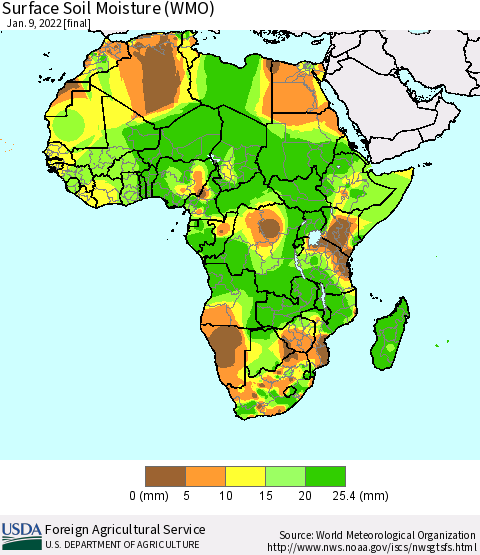 Africa Surface Soil Moisture (WMO) Thematic Map For 1/3/2022 - 1/9/2022