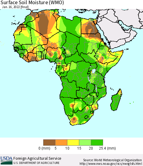 Africa Surface Soil Moisture (WMO) Thematic Map For 1/10/2022 - 1/16/2022