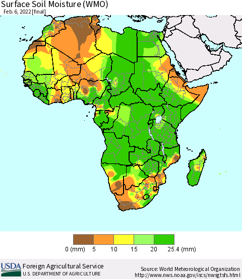 Africa Surface Soil Moisture (WMO) Thematic Map For 1/31/2022 - 2/6/2022