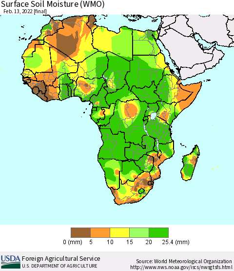 Africa Surface Soil Moisture (WMO) Thematic Map For 2/7/2022 - 2/13/2022