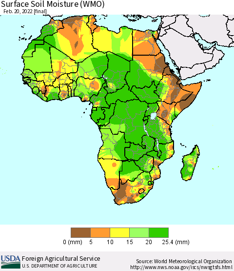 Africa Surface Soil Moisture (WMO) Thematic Map For 2/14/2022 - 2/20/2022