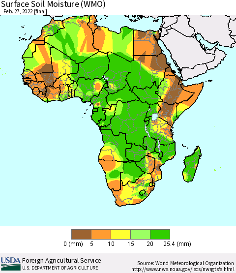 Africa Surface Soil Moisture (WMO) Thematic Map For 2/21/2022 - 2/27/2022