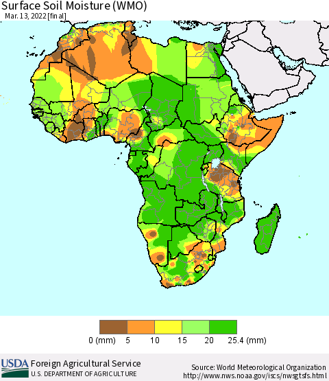 Africa Surface Soil Moisture (WMO) Thematic Map For 3/7/2022 - 3/13/2022