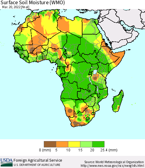 Africa Surface Soil Moisture (WMO) Thematic Map For 3/14/2022 - 3/20/2022