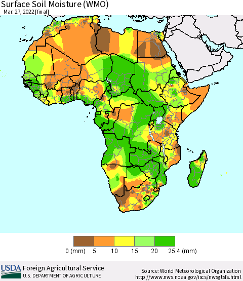 Africa Surface Soil Moisture (WMO) Thematic Map For 3/21/2022 - 3/27/2022