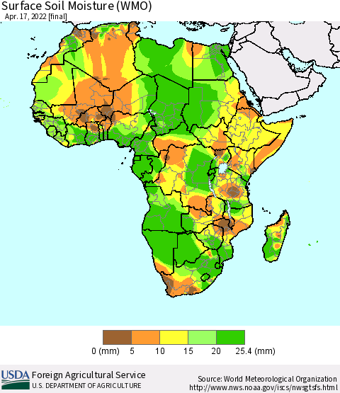 Africa Surface Soil Moisture (WMO) Thematic Map For 4/11/2022 - 4/17/2022