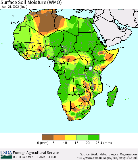 Africa Surface Soil Moisture (WMO) Thematic Map For 4/18/2022 - 4/24/2022