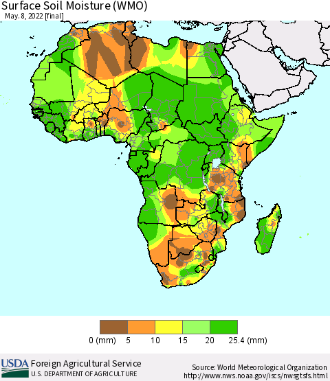 Africa Surface Soil Moisture (WMO) Thematic Map For 5/2/2022 - 5/8/2022