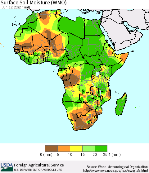 Africa Surface Soil Moisture (WMO) Thematic Map For 6/6/2022 - 6/12/2022