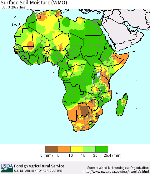 Africa Surface Soil Moisture (WMO) Thematic Map For 6/27/2022 - 7/3/2022
