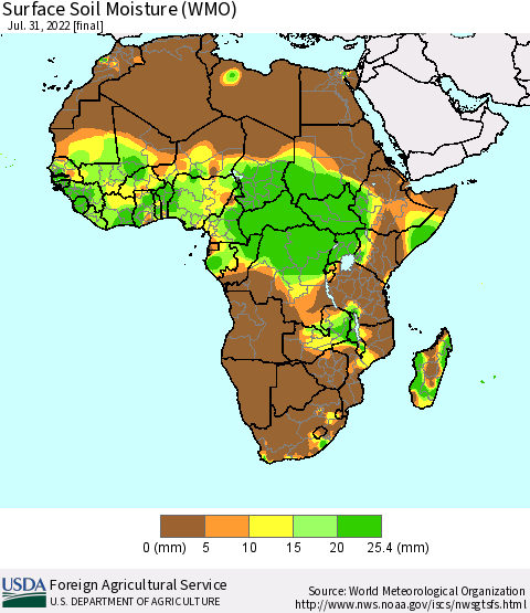 Africa Surface Soil Moisture (WMO) Thematic Map For 7/25/2022 - 7/31/2022