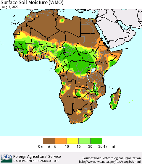 Africa Surface Soil Moisture (WMO) Thematic Map For 8/1/2022 - 8/7/2022