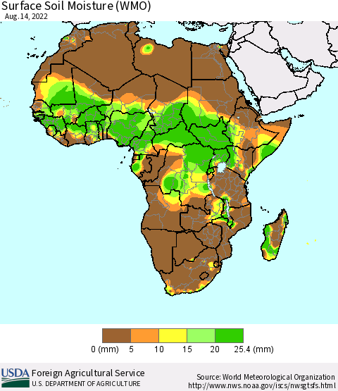 Africa Surface Soil Moisture (WMO) Thematic Map For 8/8/2022 - 8/14/2022
