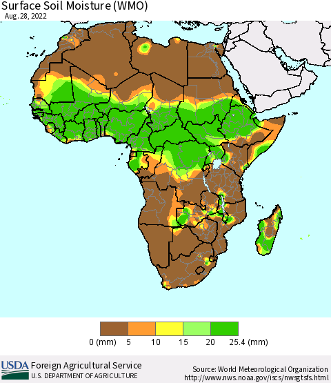 Africa Surface Soil Moisture (WMO) Thematic Map For 8/22/2022 - 8/28/2022