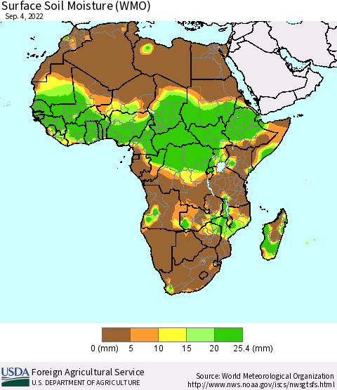 Africa Surface Soil Moisture (WMO) Thematic Map For 8/29/2022 - 9/4/2022