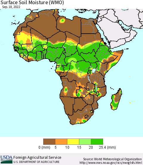 Africa Surface Soil Moisture (WMO) Thematic Map For 9/12/2022 - 9/18/2022