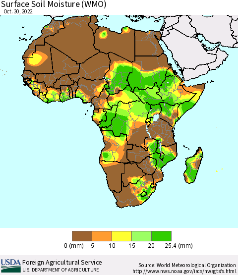Africa Surface Soil Moisture (WMO) Thematic Map For 10/24/2022 - 10/30/2022
