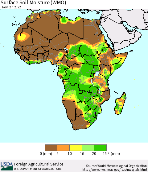 Africa Surface Soil Moisture (WMO) Thematic Map For 11/21/2022 - 11/27/2022