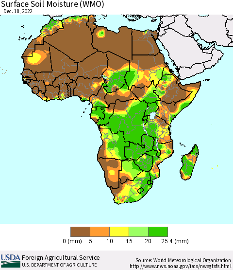 Africa Surface Soil Moisture (WMO) Thematic Map For 12/12/2022 - 12/18/2022