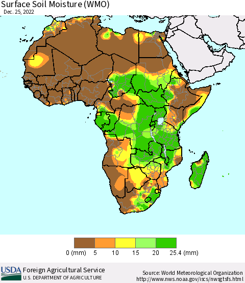 Africa Surface Soil Moisture (WMO) Thematic Map For 12/19/2022 - 12/25/2022