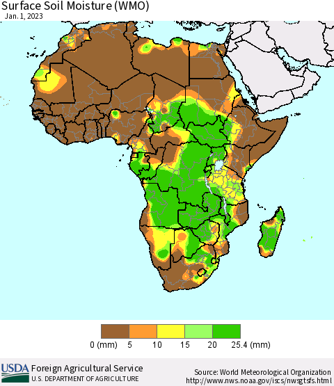 Africa Surface Soil Moisture (WMO) Thematic Map For 12/26/2022 - 1/1/2023