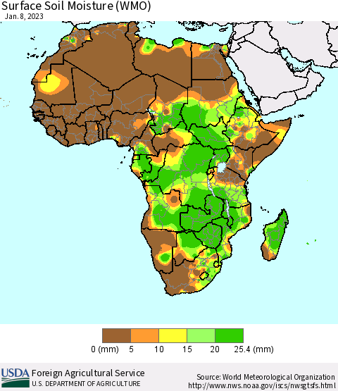 Africa Surface Soil Moisture (WMO) Thematic Map For 1/2/2023 - 1/8/2023