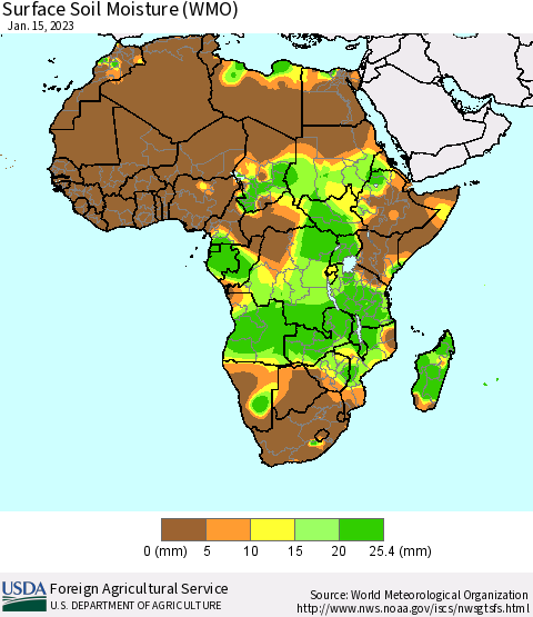 Africa Surface Soil Moisture (WMO) Thematic Map For 1/9/2023 - 1/15/2023