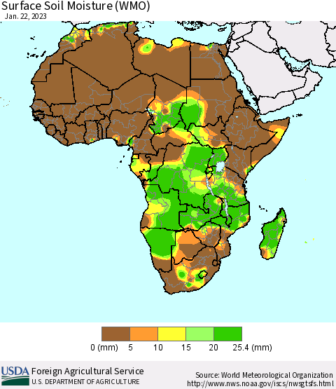 Africa Surface Soil Moisture (WMO) Thematic Map For 1/16/2023 - 1/22/2023