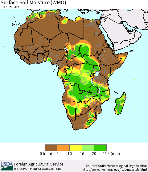 Africa Surface Soil Moisture (WMO) Thematic Map For 1/23/2023 - 1/29/2023