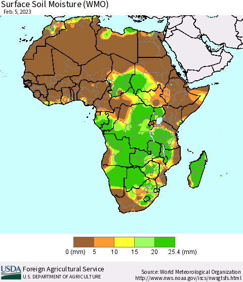 Africa Surface Soil Moisture (WMO) Thematic Map For 1/30/2023 - 2/5/2023