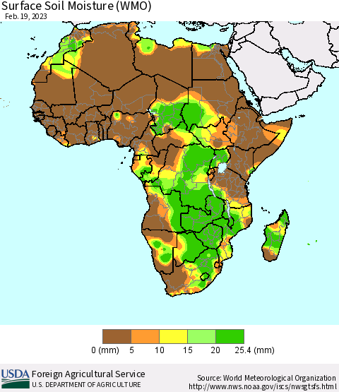 Africa Surface Soil Moisture (WMO) Thematic Map For 2/13/2023 - 2/19/2023