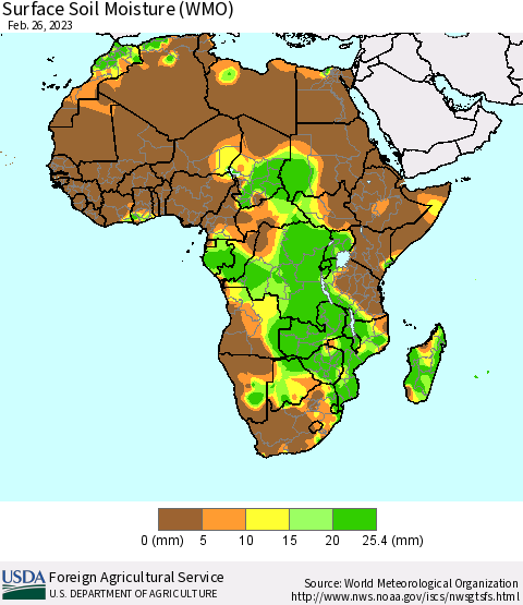 Africa Surface Soil Moisture (WMO) Thematic Map For 2/20/2023 - 2/26/2023