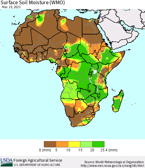 Africa Surface Soil Moisture (WMO) Thematic Map For 3/13/2023 - 3/19/2023