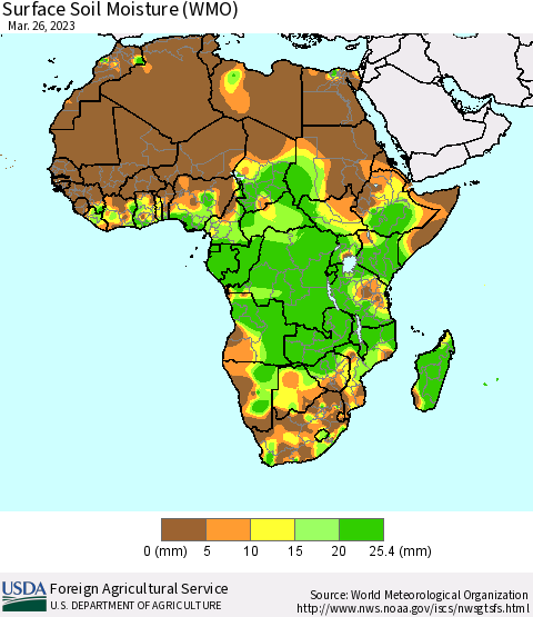 Africa Surface Soil Moisture (WMO) Thematic Map For 3/20/2023 - 3/26/2023