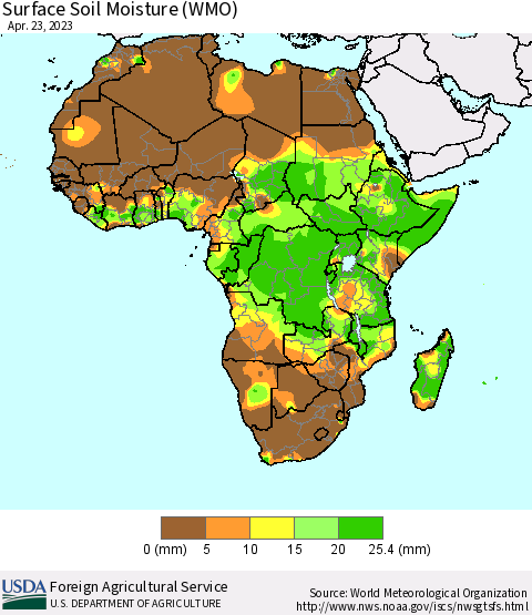 Africa Surface Soil Moisture (WMO) Thematic Map For 4/17/2023 - 4/23/2023