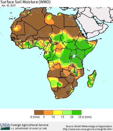 Africa Surface Soil Moisture (WMO) Thematic Map For 4/24/2023 - 4/30/2023