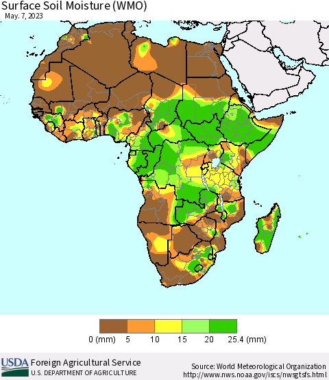 Africa Surface Soil Moisture (WMO) Thematic Map For 5/1/2023 - 5/7/2023