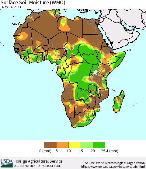 Africa Surface Soil Moisture (WMO) Thematic Map For 5/8/2023 - 5/14/2023