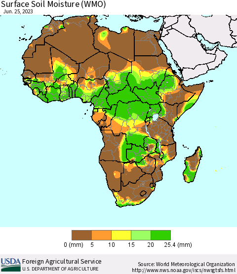 Africa Surface Soil Moisture (WMO) Thematic Map For 6/19/2023 - 6/25/2023