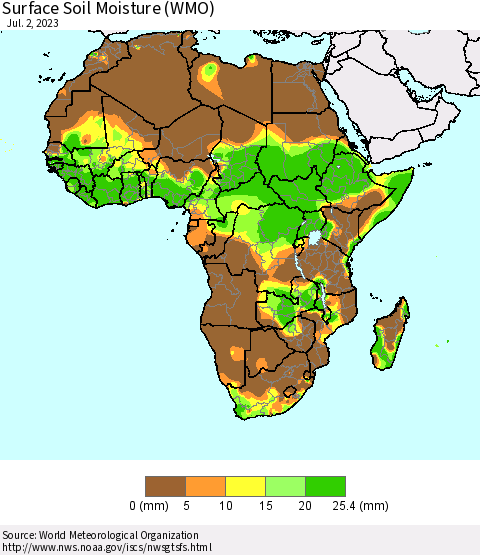 Africa Surface Soil Moisture (WMO) Thematic Map For 6/26/2023 - 7/2/2023
