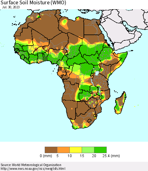 Africa Surface Soil Moisture (WMO) Thematic Map For 7/24/2023 - 7/30/2023