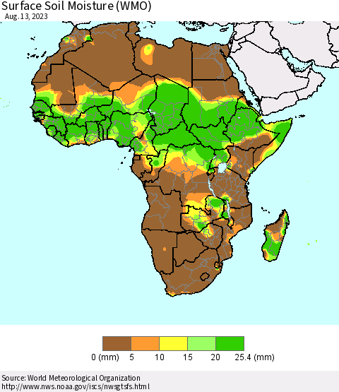 Africa Surface Soil Moisture (WMO) Thematic Map For 8/7/2023 - 8/13/2023