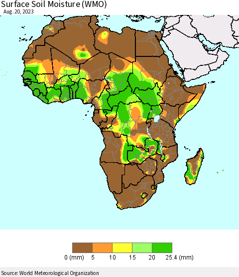 Africa Surface Soil Moisture (WMO) Thematic Map For 8/14/2023 - 8/20/2023