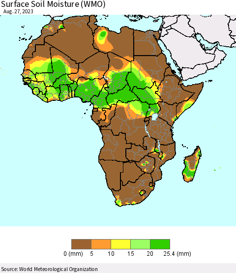 Africa Surface Soil Moisture (WMO) Thematic Map For 8/21/2023 - 8/27/2023