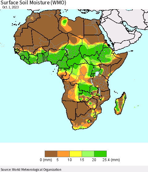 Africa Surface Soil Moisture (WMO) Thematic Map For 9/25/2023 - 10/1/2023