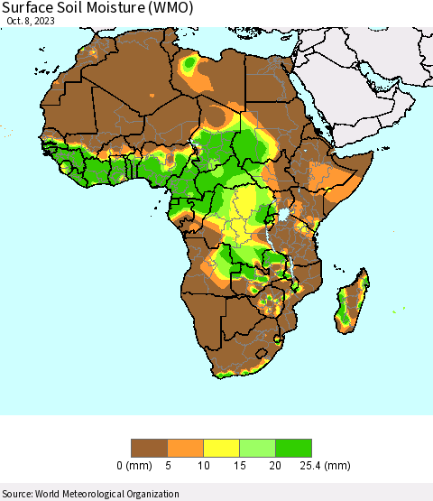 Africa Surface Soil Moisture (WMO) Thematic Map For 10/2/2023 - 10/8/2023